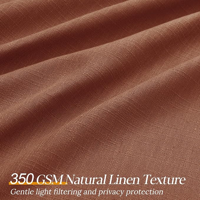 Terracotta Burnt Orange Thick Linen Curtains Pinch Pleated 96 Inch Length 2 Panels for Living Room Bedroom Semi Sheer Light Filtering Heavy Linen Drapes