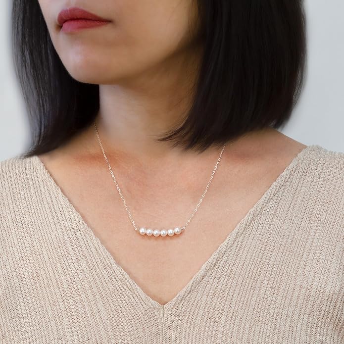 Pearl Birthday Necklace for Women, Sterling Silver Freshwater Pearl Bar Necklace, 30th 40th 50th 60th 70th Milestone Birthday Gift for Her, Meaningful Handmade Jewelry