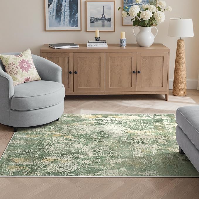 GENIMO 3x5 Rug for Entryway Washable Area Rug, Modern Abstract Small Throw Rugs for Entrance Living Room, Bedroom Beside Non-Slip Low Pile Lightweight Soft Carpet, Light Green