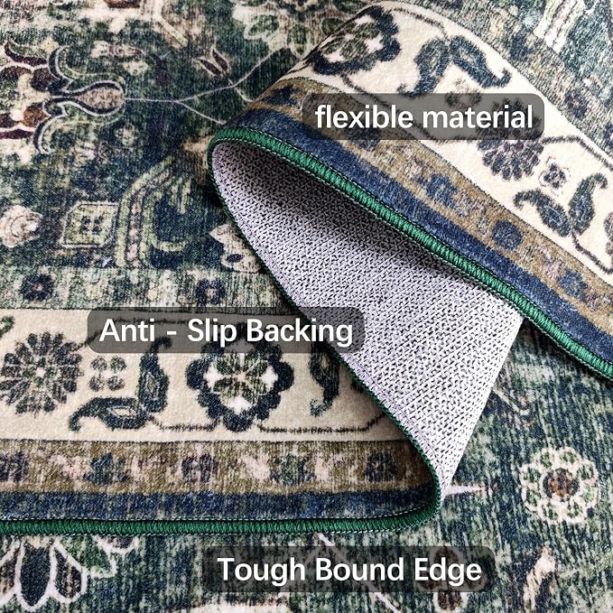 Runner Rug 2x10, Washable Non Slip Low Pile Kitchen Runner, Soft Boho Modern Rug for Hallways, Bedroom, Sage Green