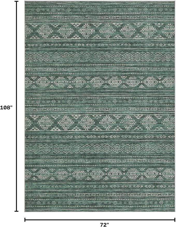 Nakagishi 6x9 Area Rugs Living Room: Washable Boho Large Neutral Soft Farmhouse Rug Stain Resistant Modern Indoor Floor Non-Slip Carpet for Bedroom Nursery Kids Playroom Office Dining Room Dorm- Green