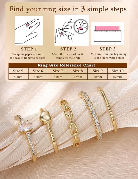 FIASASO Gold Rings for Women Non Tarnish - 5Pcs Dainty Stackable Rings 14K Gold Plated Cubic Zirconia Stacking Rings Non Tarnish Waterproof Minimalist Thin Stack Ring Size 5 6 7 8 9 10