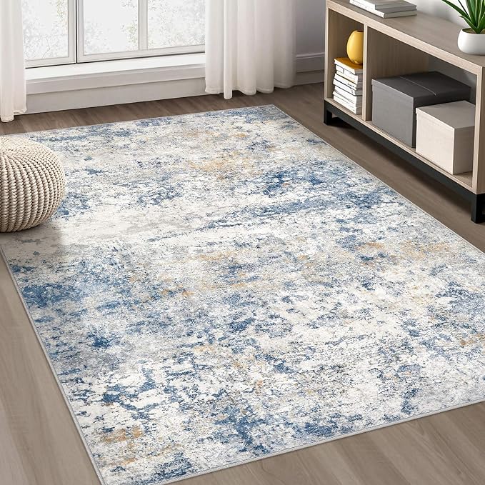 DMOYEST Area Rug Living Room Rugs - 5x8 Abstract Large Soft Indoor Washable Rug Neutral Modern Low Pile Carpet for Bedroom Dining Room Farmhouse Home Office - Blue