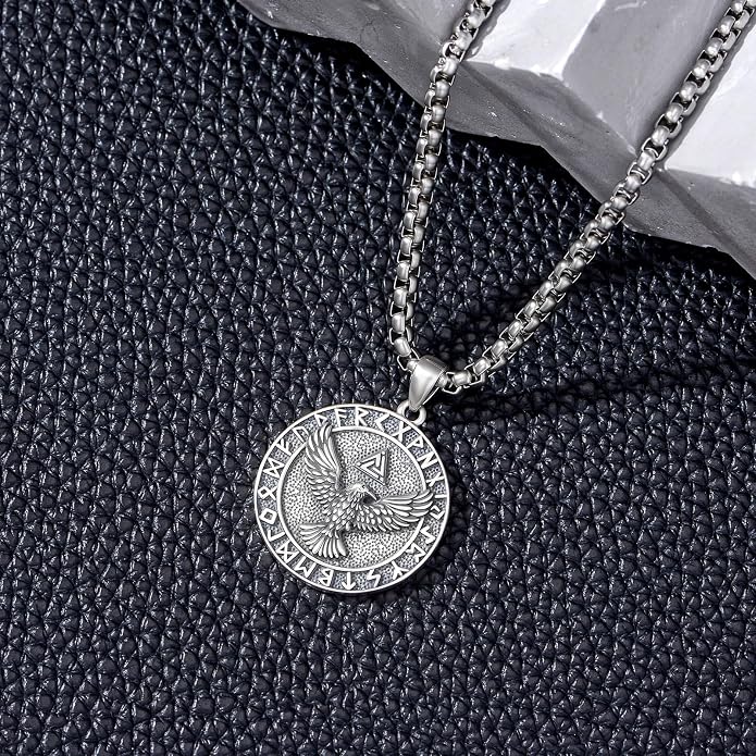 Viking Necklace for Men 925 Sterling Silver Norse Viking Pendant Norse Jewelry for Dad Husband, w/Stainless Steel Chain 22"+2"