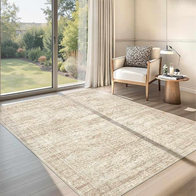 3x5 Rug for Entryway,Washable Area Rug,Beige | Small Rug for Kitchen,Hallway,Bedroom,Living Room,Dining Room,Thin,Soft, Neutral Rug,Stain Resistant Indoor Carpet,Non Slip