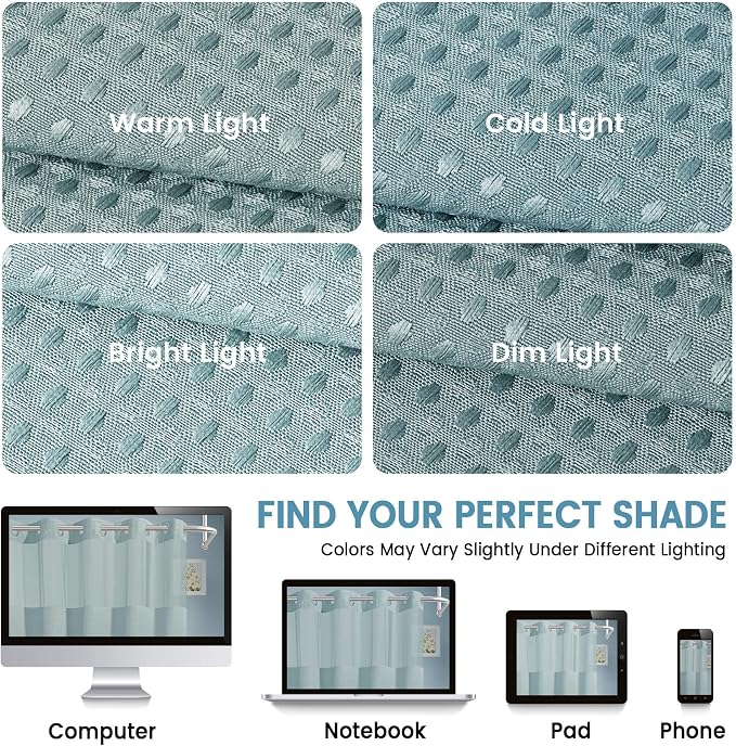 EUTXL Heavyweight Fog Blue Stall No Hook Shower Curtain with Snap in Liner,256GSM Waffle Weave Shower Curtains for Bathroom,54W x 80H