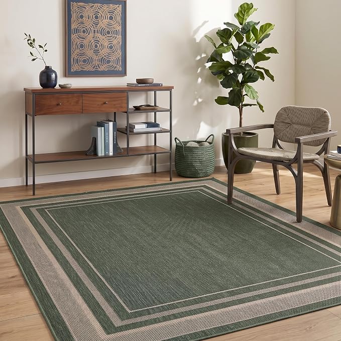 GarveeHome Easy Jute Rugs Neutral 6x9 Washable Living Room Bedroom Rug | Non Slip Stain Resistant Easy Jute Dining Room Throw Carpet Solid Area Rug for Kitchen Bedroom Nursery Home Decor, Green