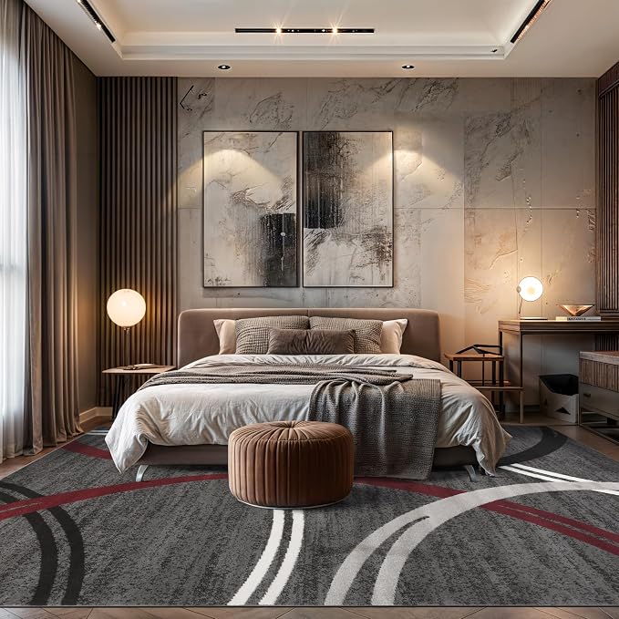 Rugshop Wavy Circles Modern Non-Shedding Living Room Area Rug Red 10' x 14'