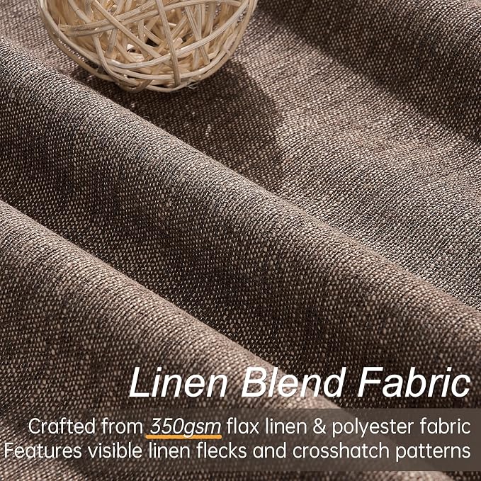 Dark Brown 95 inch Bedroom Living Room Curtains 2 Panels 100% Blackout Linen texture Curtain Drapes with Back Tab Rod Pocket Room darkening Thermal Insulated Curtains for Dining Sliding door 52x95