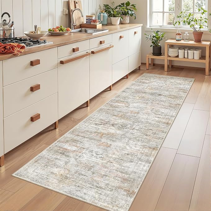 2x8 Runner Rug Non Slip,Washable Hallway Runner Rug,Green | Neutral Rugs for Kitchen,Entryway,Bedroom,Bathroom,Nursery Room,Thin,Soft Runner Rug,Stain Resistant Indoor Carpet