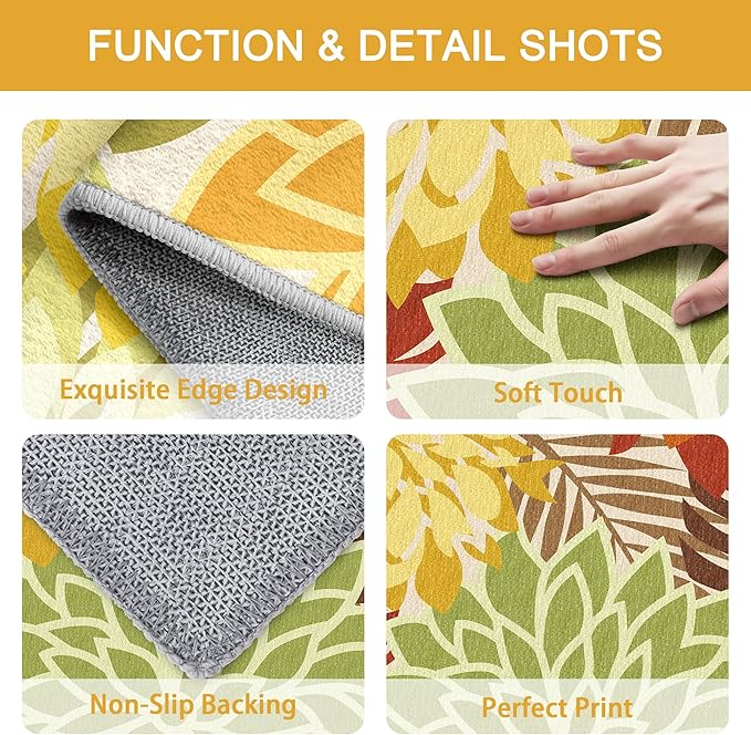 Colorful 4x6 Outdoor Area Rug Washable Rugs Multicolored Patio Rug Tropical Botanical Floral Chenille Outdoor Carpet Non Slip for RV, Pool Deck, Backyard, Porch, Orange