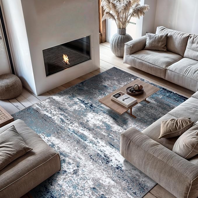 Rugshop Watercolor Distressed Modern Bohemian Area Rug Blue 7'10" x 10'