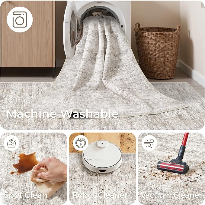 2x12 Runner Rug Non Slip,Washable Hallway Runner Rug,Taupe | Long Neutral Rugs for Kitchen,Entryway,Bedroom,Bathroom,Laundry Room,Thin,Soft Runner Rug,Stain Resistant Indoor Carpet