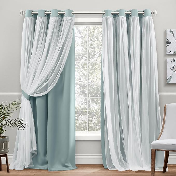 TOWN & COUNTRY LUXE Talia Double Layer Indoor Curtains, Sheer and Room Darkening Blackout, Grommet Top, Energy Efficient, 2-Pack Set, 52"x84", Mint Green