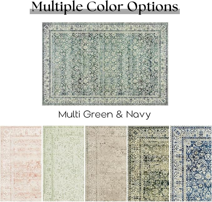 Blue and Green 5x7 Area Rugs for Living Room Christmas Low Pile Soft Moody Floral Rug with Washable Non Slip Boho Vintage Oriental Indoor Carpet for Bedroom Dining Room,5 by 7,Teal