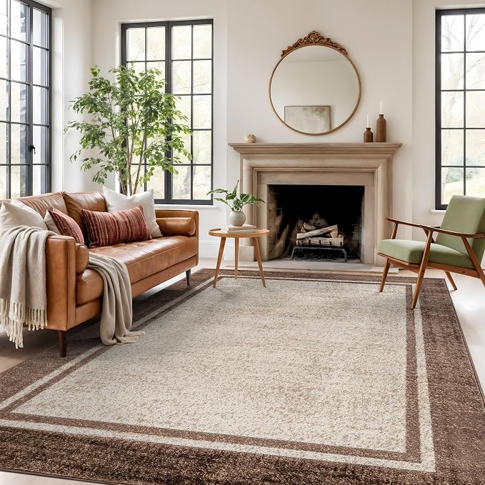 Rugshop Modern Transitional Bordered Area Rug Low Pile Beige 7' 10" x 10'