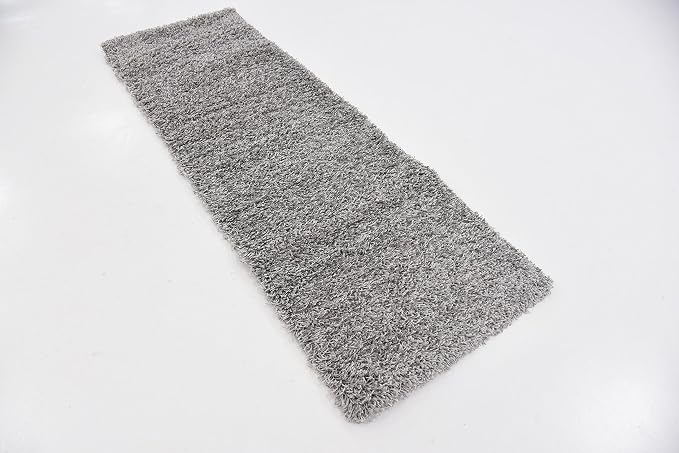 Unique Loom Solid Shag Collection Area Rug (2' x 6' 5" Runner, Cloud Gray) | Modern Solid rug, stain and water resistant, doesn't shed, easy to clean, kid and pet friendly. Ideal for the bathroom.