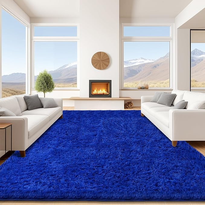 9x12 Blue Fluffy Shag Area Rugs for Living Room Bedroom Nursery | Ultra Soft Comfy, Large Fuzzy Shaggy Plush Carpet for Boys Kids Girls Teen Dorm, Modern Indoor Home Decor, Upgrade Non-Slip