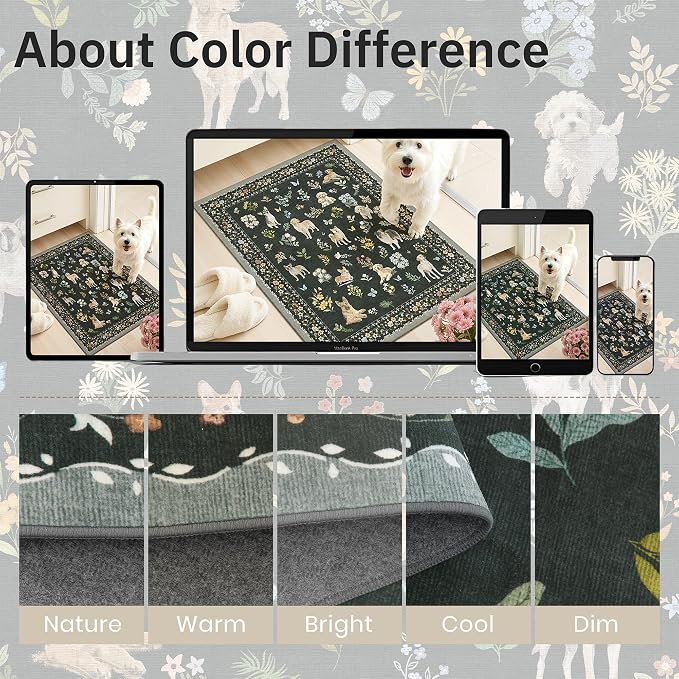 Soalmost Dog 5x7 Area Rugs for Living Room, Washable Animal Soft Rug Black | Floral Vintage Non-Slip Low Pile Cute Throw Rugs for Kitchen Dining Room Bedroom Nursery Playroom 5' x 7'