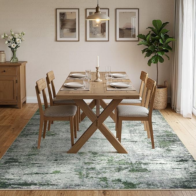 DMOYEST Area Rug Living Room Rugs - 6x9 Large Soft Indoor Neutral Modern Abstract Low Pile Washable Rug Carpet for Bedroom Dining Room Farmhouse Home Office - Green/Grey/Brown