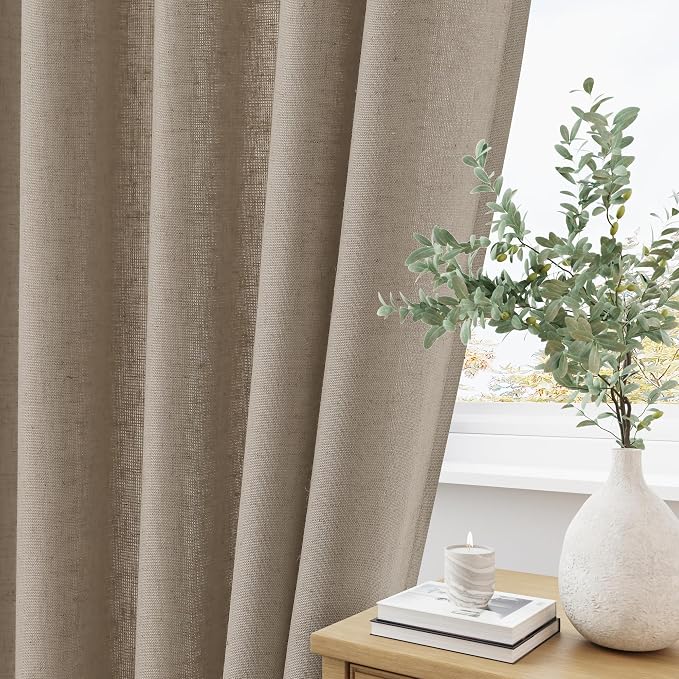 Aersas Light Taupe Pinch Pleat Linen Curtains 63 Inch Length 2 Panels Set for Bedroom Dinging Room Semi Sheer Boho Farmhouse Neutral Window Curtains 63 Inches Long for Living Room Nursery 40x63