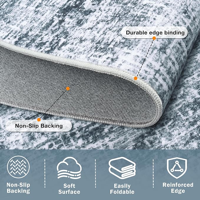 8x10 Area Rugs Washable Rug:Anti-Skid Abstract Modern Living Room Rug Soft Thin Carpets Indoor Floor Non-Shedding Carpet for Bedroom Dining Farmhouse Nursery Home Office(Light Slate Blue/White, 8x10)