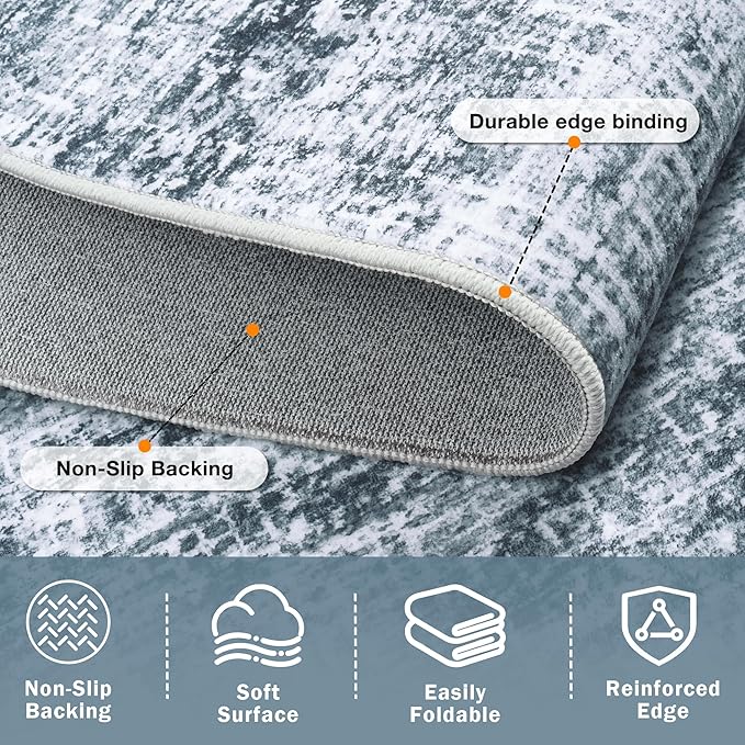 10x14 Area Rugs Washable Rug: Anti-Skid Abstract Modern Living Room Rug Soft Thin Carpets Indoor Floor Non-Shedding Carpet for Bedroom Dining Nursery Home Office (Light Slate Blue/White,10'x14')