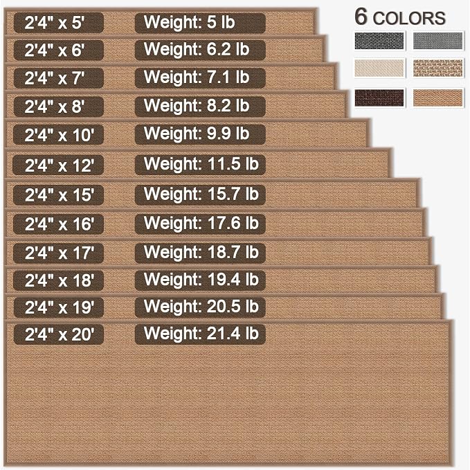 18ft Hallway Runner Rug Mat Non Slip, Rubber Backed Absorbent Floor Rug Carpets, Runner for Entryway Porch Backyard Dining Room, Camel