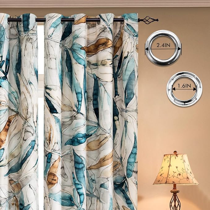 SUBRTEX Light Flitering Curtains 52Wx72L, Room Darkening Vibrant Floral Drapes, 50% Blackout, Semi Sheer Boho Farmhouse Curtains for Living Room, Blue