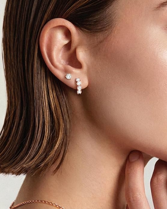 ASHINE 14k Gold Plated Huggie Earrings for Women, Small Hypoallergenic Stainless Steel Post Cuff Hoop Ear Ring Trendy Non Tarnish Cartilage Piercing Dainty Cubic Zirconia Jewelry