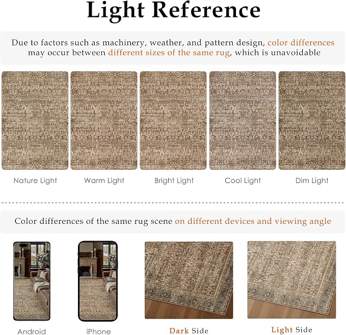 9x12 Brown Neutral Retro Area Rug | Washable, Low Pile, Floral, Soft, Non Slip, Carpet for Living Room Bedroom Dining Room Nursery Office Indoor Home Decor