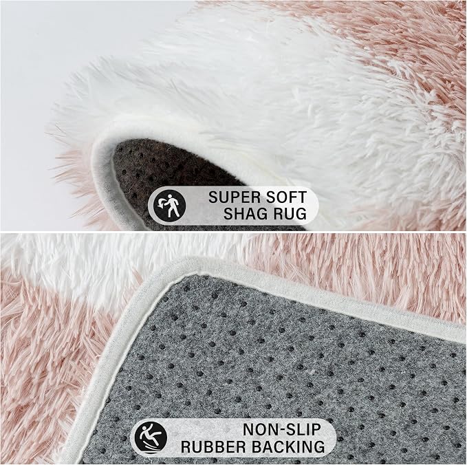PureCozy Checkered Rug 5x7 for Living Room, Pink and White Modern Shag Rugs Super Soft Washable Indoor Office Fuzzy Carpet Non-Slip Fluffy Rugs for Bedroom Home Aesthetic Decor