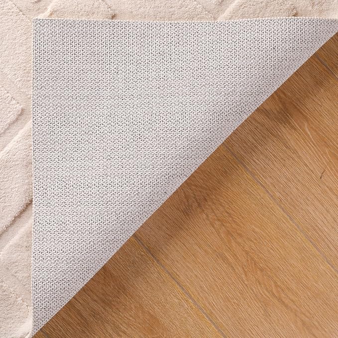 Ciicool 5x7 Area Rug for Living Room,Beige Washable High-Low Pile Carpet | Large Modern Textured Soft Fluffy Non Slip Mat Stain Resistant Non Shedding Geometric for Kids Bedside Bedroom Dining Room