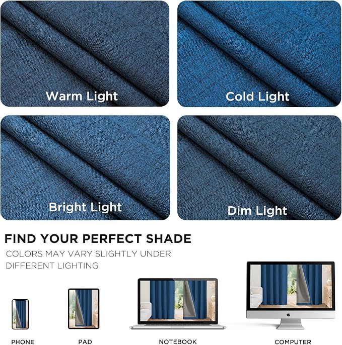 Joydeco Linen Blackout Curtains for Bedroom - 100% Light Blocking 1 Panels, Navy Blue Drapes 100" W x 96" L, Thermal Insulated Room Darkening Curtains for Living Room, Rod Pocket & Back Tabs