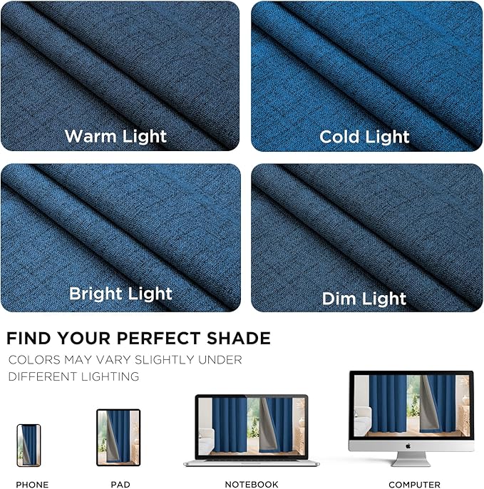 Joydeco Blackout Curtains for Bedroom - 72 Inch Long 100% Light Blocking 2 Panels Navy Blue Drapes, Thermal Insulated Room Darkening Curtains, Linen Textured for Living Room, Rod Pocket & Back Tabs