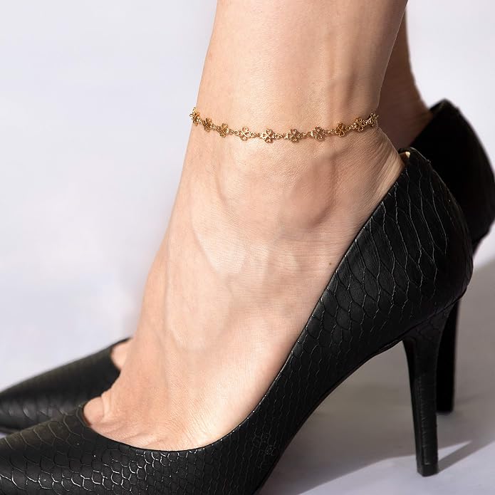LIFETIME JEWELRY Womens Gold Anklet Good Luck Ankle Bracelet 24k Real Gold Plated