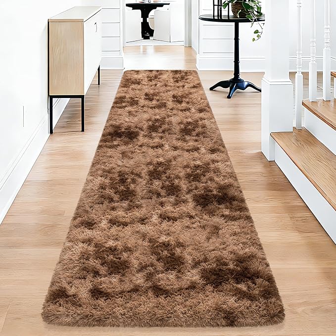 2x10 Feet Soft Fluffy Brown Long Runner Rug for Hallway, Bedroom, Living Room, Plush Shag Carpet, Washable for Nursery, Dorm, Fuzzy Bedside Rug for Kids Girls Room, Home Decor