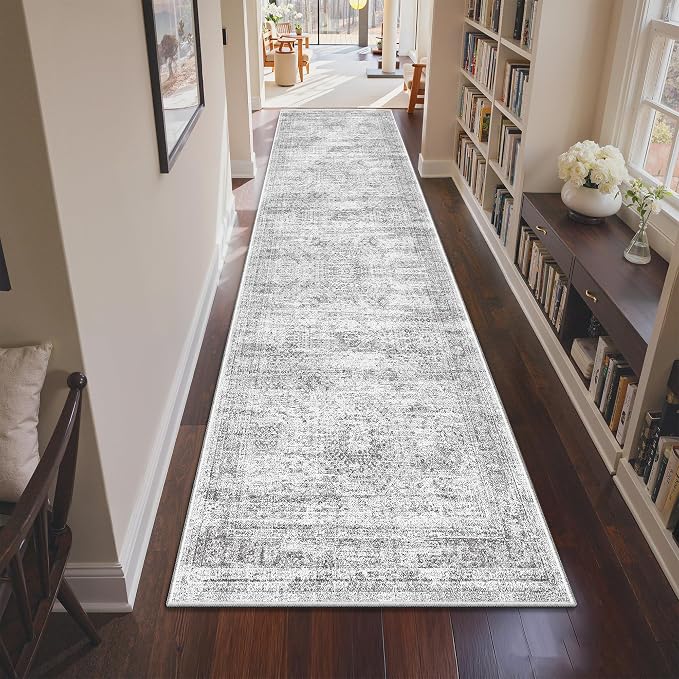 3x10 Runner Rug Non Slip,Washable Hallway Runner Rug,Grey | Long Neutral Rugs for Kitchen,Entryway,Bedroom,Bathroom,Laundry Room,Thin,Soft Runner Rug,Stain Resistant Indoor Carpet