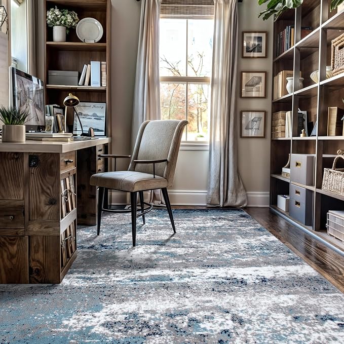 Rugshop Watercolor Distressed Modern Bohemian Area Rug Blue 5' x 7'