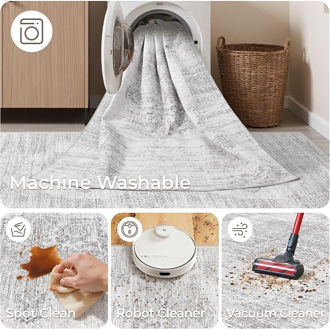 2x10 Runner Rug Non Slip,Washable Hallway Runner Rug,Grey | Long Neutral Rugs for Kitchen,Entryway,Bedroom,Bathroom,Laundry Room,Thin,Soft Runner Rug,Stain Resistant Indoor Carpet