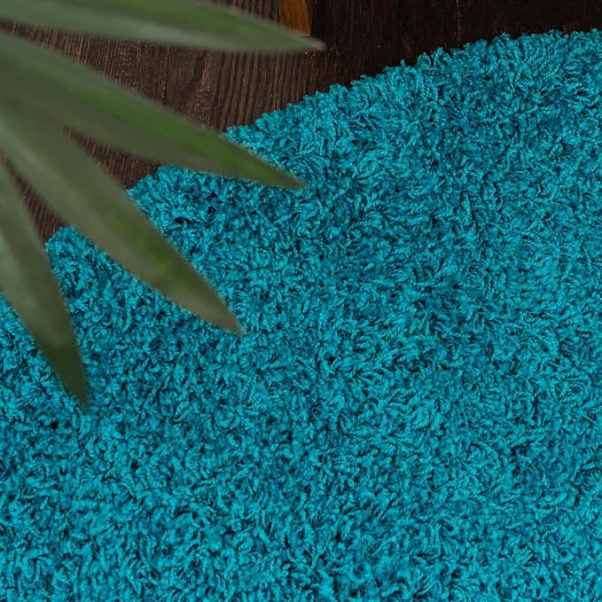Unique Loom Solid Shag Collection Area Rug (3' 3" Round, Turquoise)