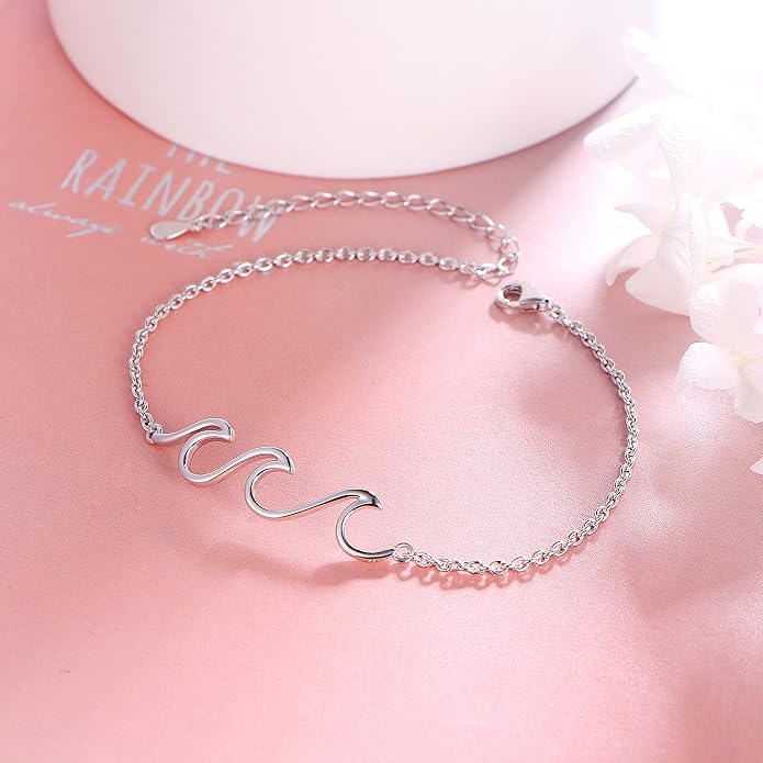 Alphm Wave Anklet for Women S925 Sterling Silver Adjustable Starfish Layered Ocean Beach Sea Ankle Foot Bracelet