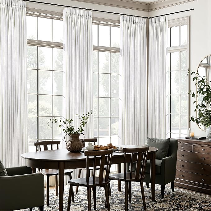 100 Inch Extra Wide Pinch Pleated Linen Curtains 108 Inch Length for Living Room Bedroom Natural Cream Beige Privacy Drapes Light Filtering for Patio Sliding Door 108 Inches Long Hooks Clips Rings