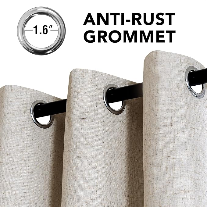 H.VERSAILTEX Linen Curtains 100% Blackout Curtains for Bedroom 90 inch Long Full Light Blocking Nature Linen Blended Window Curtains for Living Room Nickel Grommet (2 Panels, Heathered Linen)