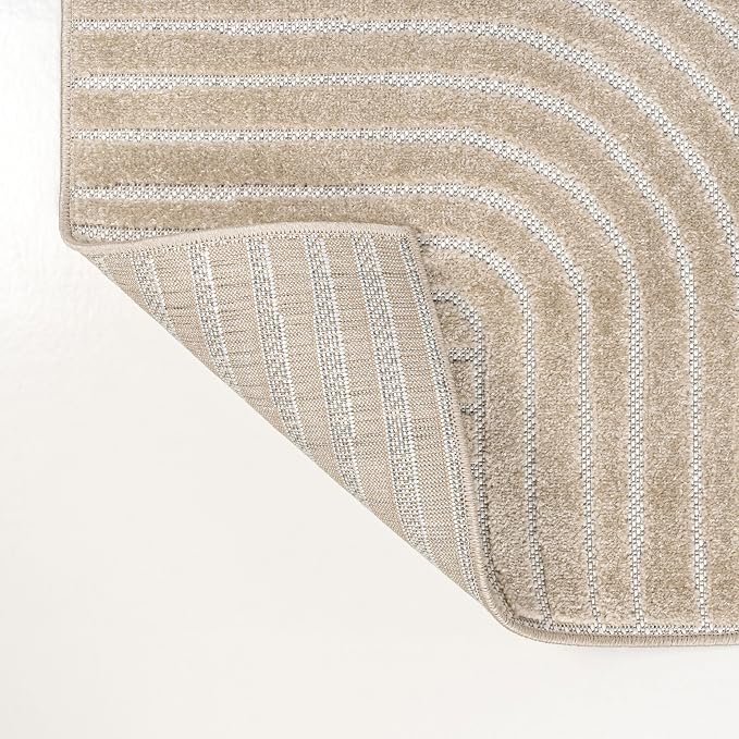 JONATHAN Y Hallie High-Low Curve Beige/Cream 8x10 Indoor/Outdoor Area Rug, Minimalist, Japandi, Geometric, Pet Friendly, for Patio, Backyard, Living Room, Bedroom, Office, Hose-Washable (SCN100D-8)