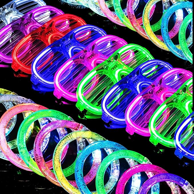 100 Pack Light up Glasses & LED Bracelets with 6 Colors & 3 Flashing Mode, Neon Bulk Gift for Kids and Adults Glow in the Dark Party favors, Halloween, Birthday, Wedding Supplies, Glow Bingo, Carnival