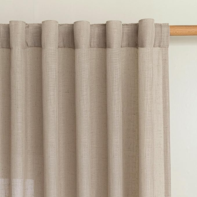 MYSKY HOME Taupe Curtains 96 Inches Long for Living Room Sliding Glass Door Semi Sheer Drapes Light Filtering Window Treatments Soft Farmhouse Style Privacy Protect Back Tab, 50" x 96", 2 Panels