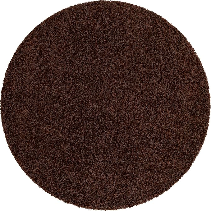 Unique Loom Solid Shag Collection Area Rug (7' 1" Round, Chocolate Brown)