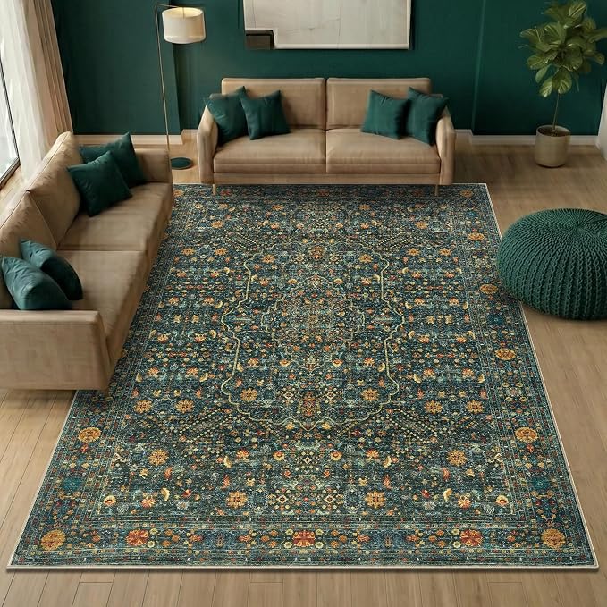 Keen Home Design 10x14 Rug - Machine Washable Area Rug with Non-Slip Backing, Ideal for Living Room, Dining Room, Bedroom - Vintage, Easy Clean, Durable, Low Pile Rug - (9'7" x 14')