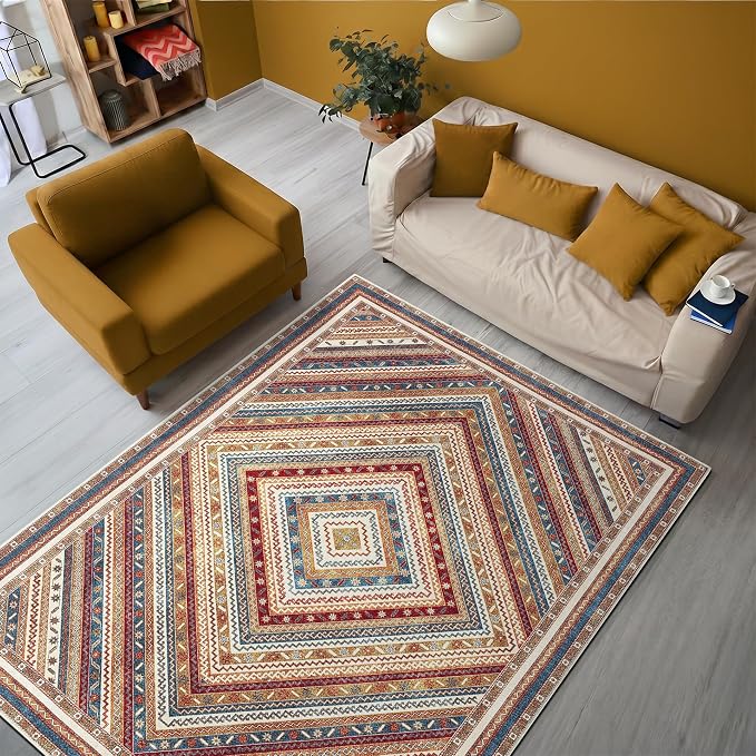 Keen Home Design 5x7 Rug - Machine Washable Area Rug with Non-Slip Backing, Ideal for Living Room, Dining Room, Bedroom - Vintage, Easy Clean, Durable, Low Pile Rug - (5' x 7')